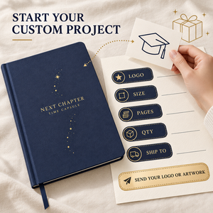 Journal personnalisé LABON Time Capsule, couverture rigide en PU bleu marine, étoiles dorées, pages de souvenirs avec lettres et photos pour l'<span class=keywords><strong>avenir</strong></span>, ruban bleu - Product Image 1