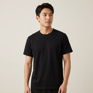 Men's Black Short Sleeve O-Neck T-<b>Shirt</b> 100% Cotton Regular Fit Casual Jersey Knitted Breathable Solid Color - Product Image 1