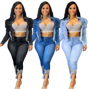 blue jean jacket and pants set 