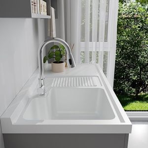 Meuble de buanderie intégré avec lavabo, armoire de rangement pour machine à laver, combinaison idéale pour balcon - Product Image 3