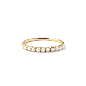 RINNTIN GR62堆叠10K 14K 18k纯金朱红色最小带真金女式白爪珍珠戒指