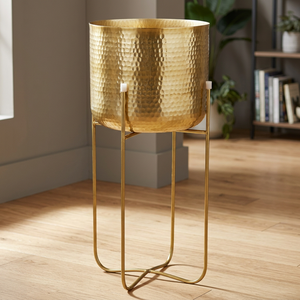 Pot en céramique avec support, pot de couleur or - Product Image 3