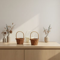 Panier de rangement miniature en rotin et plastique tressé fait main, design floral marron et blanc, adapté aux enfants, panier cadeau à bas prix