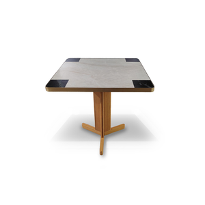 โต๊ะรับประทานอาหารกลางแจ้งทรงสี่เหลี่ยมผืนผ้าทันสมัย พร้อมท็อปโต๊ะลายหินอ่อน โต๊ะไม้สไตล์โมเดิร์น เฟอร์นิเจอร์สำหรับลานบ้าน - Product Image 1