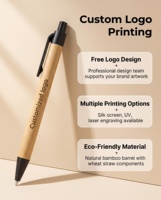 Stylo bille rétractable en bambou écologique avec clip en paille de blé, gravure laser 1,0 mm, impression UV, logo personnalisé, stylo publicitaire