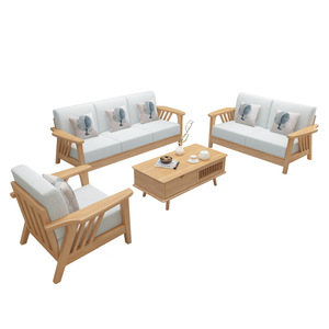 Dazhang Jiaju Solid Wood Sofa Set Natural Color Minimalist Style Living Room Furniture Upholstered Foam Filling - Product Image 5