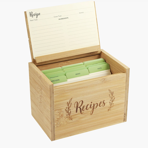 Eco Friendly Bamboo <strong>Recipe</strong> <strong>Box</strong> 4x6 with Lid Groove Card Holder Custom Laser Logo Wooden Kitchen <strong>Recipe</strong> Organizer <strong>Box</strong> Wholesale - Product Image 4