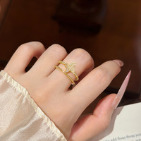 Bague géométrique trèfle à quatre feuilles Resoul en cuivre et zircon, double ouverture, plaquée or, pour femme, bijoux de fête