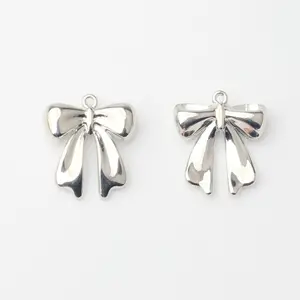 Simple Style Zine Alloy Bow Silver Plated Pendant Accessories DIY Hand-Made Jewelry Accessories