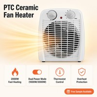 Mini radiateur soufflant portable compact avec thermostat, chauffage électrique d'appoint pour pièce, design arrondi, 3 modes, 2000W, protection contre la surchauffe, résistant au feu, CE ROHS