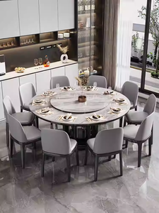 Nueva llegada fácil montaje piedra sinterizada moderna <span class=keywords><strong>Lazy</strong></span> <span class=keywords><strong>Susan</strong></span> mesa de comedor con patas de madera maciza para 4-8 personas - Product Image 3