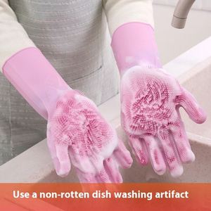 Home Kitchen Vegetable Washing Tool Pet Bathing Thickened Anti-Scratch Sustainable <b>Waterproof</b> <b>Silicone</b> Dishwashing Gloves Custom - Product Image 3