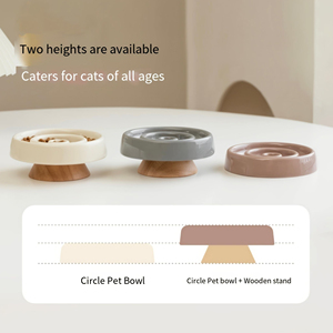 Ceramic Cat Bowl <b>Slow</b> <b>Feeder</b> Bowl for Pets Anti-Chok Cat Food and Water Dish with Neck Protection Wood Stand-for Dogs - Product Image 5