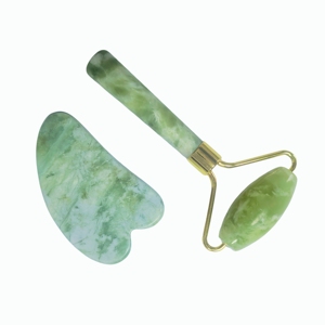 Set de Rodillo Facial de Jade Natural Jia Cui Mini de Una Sola Cabeza y Tabla Gua Sha en Forma de V para Lifting Facial y Masaje - Herramienta de Belleza al por Mayor - Product Image 3