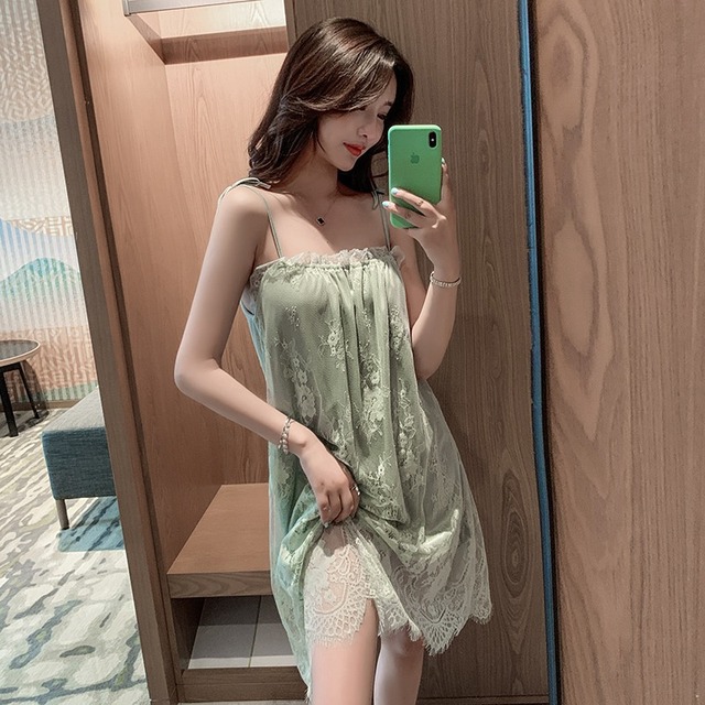 Sensual Strapless Nightgown for Women Summer Lingerie Lace Trim Pure and Naughty Sleepwear