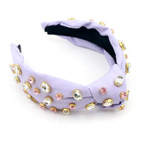 Nouveau Bandeau Élégant pour Femme en Tissu Violet avec Strass en Cristal, Paillettes et Nœud Papillon
