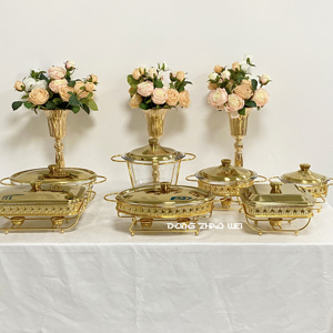 Otel lüks altın reşo çanak ikram gıda ısıtıcısı büfe Set gıda ekran ile cam çanak düğün parti için - Product Image 5