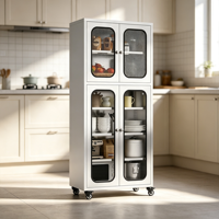 Armoire de cuisine en acier inoxydable 304 avec porte vitrée - Meuble de rangement latéral pour la maison avec serrure et grande capacité pour la salle à manger