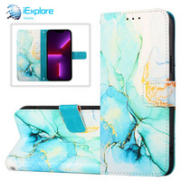 Étui portefeuille en cuir PU à motif marbre iExplore pour 17Promax Galaxy s25 A06 A16 A36 A56 M35 M55 Vivo Y77 Tecno Spark 8