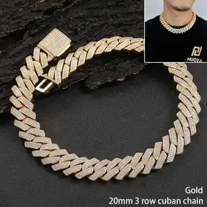 Hip Hop perhiasan 10/12/15/20mm berlian Kuba Tautan kalung untuk pria berlapis perak Miami Iced Out Cz Prong Kuba Tautan rantai