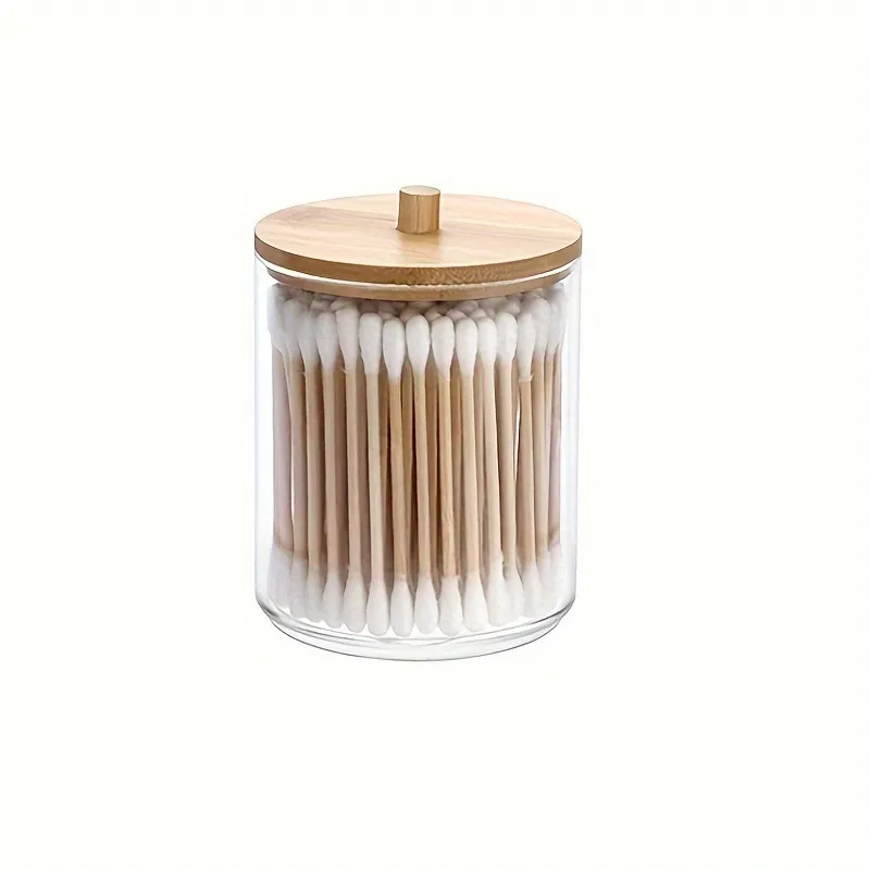 竹のふた付き綿棒オーガナイザー化粧品コットンホルダーディスペンサー