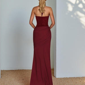 فستان سهرة أنيق جديد بتصميم محبوك لامع برقبة على شكل V وحمالة رقبة مع تطريز <span class=keywords><strong>2026</strong></span> - Product Image 2