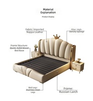 Modernes Luxus-Doppelbett mit Kanalsteppung, Komfortables Umweltfreundliches Polsterbett mit Lederbezug und Kiefernholzrahmen für Schlafzimmer