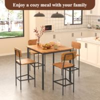 Ensemble de table à manger écologique en bois brun 4 pièces avec 4 chaises, meubles de maison industriels économiseurs d'espace pour appartement, dîner en famille