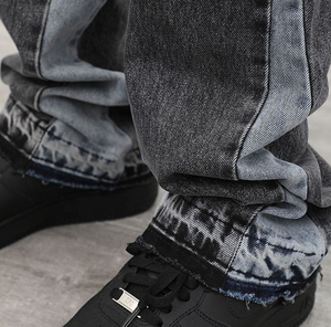 Nouveau design d'été jeans évasés pour hommes, pantalon hip hop ample en patchwork jeans délavés - Product Image 3