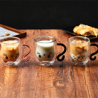Vente en gros de tasses à café en verre à double paroi résistant à la chaleur en borosilicate en forme de chat mignon