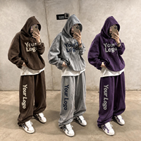 Ensemble de survêtement vintage pour femme, sweat à capuche imprimé lettres délavé et pantalon large, style streetwear oversize, deux pièces OEM ODM