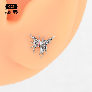 Boucles d'oreilles clous papillon en titane G23 7,5 mm x 8 mm, filetage interne, bijoux de piercing pour cartilage - Product Image 2