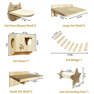 Étagère <span class=keywords><strong>hamac</strong></span> pour chat en bois, griffoir mural gravé, perchoirs d'escalade pour chat, griffoir multifonction, ensembles de meubles pour chat, pont, échelle - Product Image 4