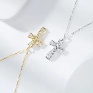 RINNTIN SN332 Trendy 4A Weiß Zirkon Kreuz Anhänger 925 Sterling Silber Halskette 14 Karat vergoldet Fine Jewelry Halsketten für Frauen