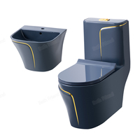 WC Sanitaire Moderne Doré à Poser au Sol avec Siphon en P, Ensemble Lavabo et Cuvette de Toilettes en Céramique Grise, 1 Pièce