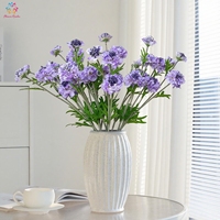Bunga Scabiosa Buatan Realistis dari Sutra, Tangkai Bunga Pincushion untuk Dekorasi Vas Meja Pesta Pernikahan dan Rumah