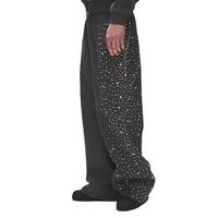 Pantalon de jogging streetwear personnalisé pour homme en coton French Terry, avec strass, coupe large, délavé à l'acide et évasé
