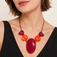 Collier Statement Audacieux en Résine pour Femme, Collier Pendentif Perlé Rouge Orange Surdimensionné, Colliers Bib Chunky, Bijoux en Gros