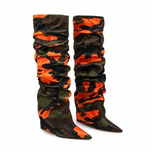 נשים אופנה slouchy הסוואה מגפיים כתום לקפל מעל טריז גבוה נשים חורף הברך - Product Image 4