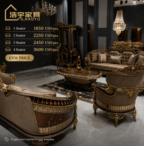 Luxury European Living Room <b>Set</b> Solid Wood Hand 18K Gold Foi Antique Furniture for Villa Hotel Projects - Product Image 1