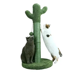 Pawise Custom Wood Sisal Cactus Tree Cat Scratching Post With Hanging Ball Rope Cat Scratcher Cat Climbing Frame Tree Tower Post