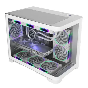 Grosir casing PC Gaming tren baru casing komputer tampilan penuh Panel kaca melengkung casing MATX Mini ITX untuk PC Gamer