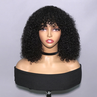 Perruque en cheveux humains sans dentelle, fabriquée à la machine, bouclée avec frange, densité 250%, cheveux humains vierges, perruque en cheveux humains bouclés fabriquée à la machine, sans colle