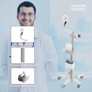 5-wielige medische endoscopiewagen van aluminiumlegering met verstelbare arm en opbergplank, ziekenhuistrolley voor ziekenhuizen en klinieken - Product Image 4