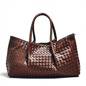 Bolso de Mano de Cuero Genuino, Diseño Clásico y Moderno con Patrón de Diamantes, Dos Asas, Unisex, Uso Diario Informal, Cierre de Cremallera, Impermeable, 1L - Product Image 1
