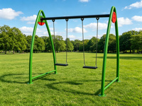 Ensemble de balançoires double d'extérieur robuste en acier galvanisé, modèle Arc A vert, pour enfants, jardin et parc, vente en gros