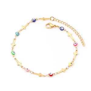Nuevas Pulseras de Tobillo de Acero Inoxidable con Baño de Oro de 18K, Diseño Simple y Moderno, con Dije de Ojo y Cruz, Ajustables para Mujer - Product Image 1