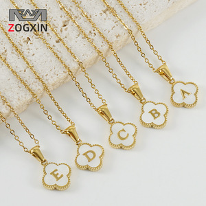 Zogxin Four Leaf Clover Pendant Necklace 18K Gold Plated Letter Charm Clavicle Chain Unisex Everyday Wear - Product Image 1