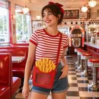 Sac Ita personnalisé en forme de frites mignonnes avec fenêtre transparente en PVC, breloque sachet de ketchup, pour les amateurs de restauration rapide, sac à main Kawaii pour gourmands