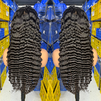 Perruque frontale en dentelle HD transparente 13*6 de 40 pouces, cheveux humains ondulés profonds, sans colle, pour femmes noires, perruque de cheveux humains bouclés et ondulés effet mouillé